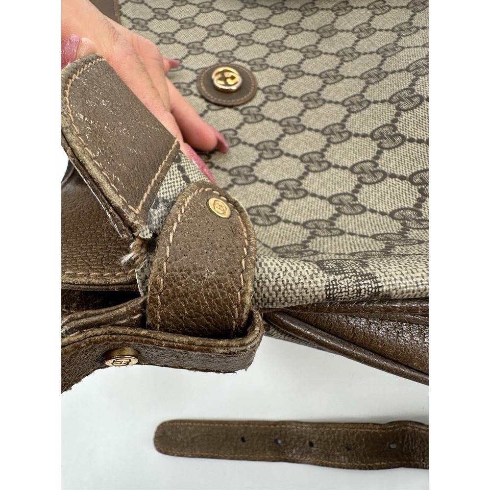 Vintage GUCCI Brown GG PVC Canvas and Leather Crossbody Shoulder Bag 001 25 0251 - Picture 10 of 16